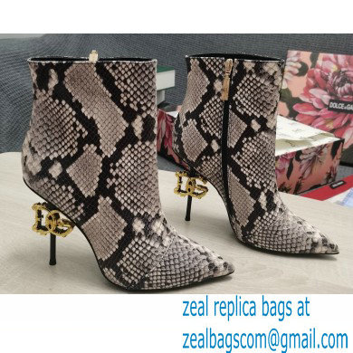 Dolce & Gabbana Thin Heel 10.5cm Leather Ankle Boots Snake Print Gray with Baroque DG Heel 2021